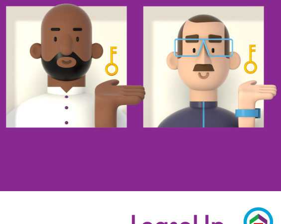 Two animated characters representing diverse individuals, each holding a key, symbolizing access to housing and opportunity.