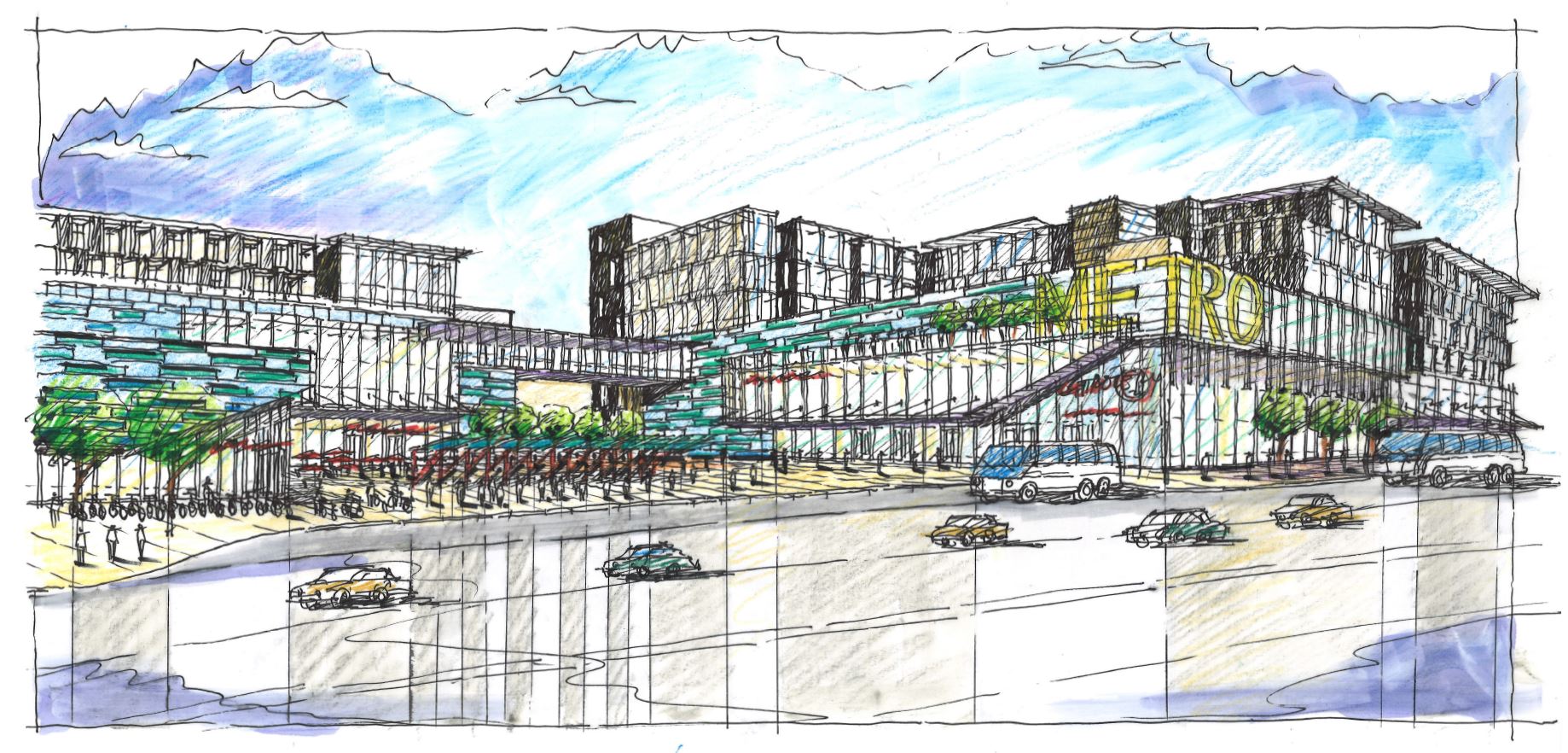 A conceptual drawing of a new housing development, featuring modern architecture and green spaces, aimed at supporting community needs.