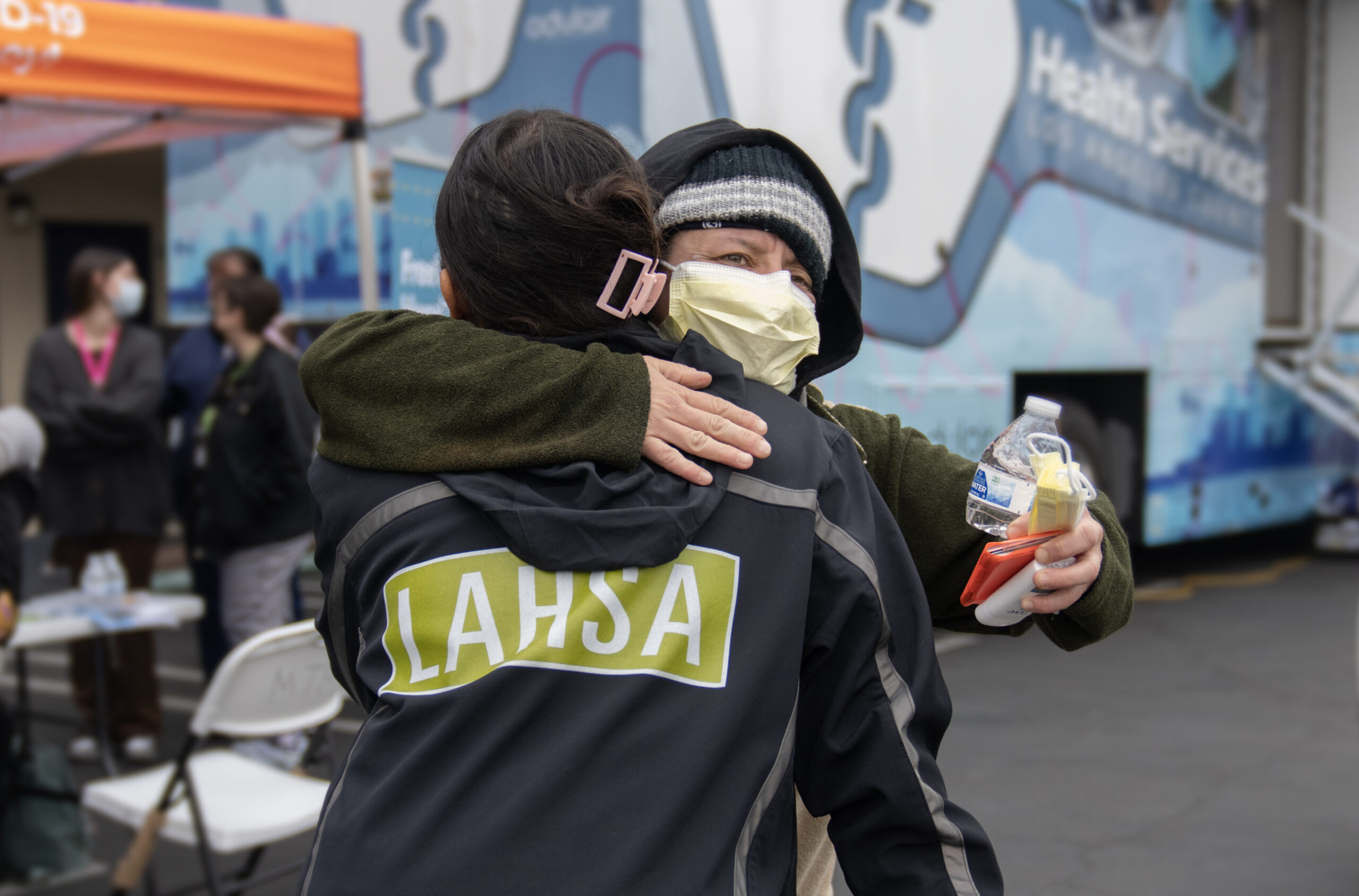 Irma Guadalupe Vargas is linked to services and reconnects with LAHSA Outreach Worker during Pathway Home Service Connect Day on January 17, 2024, in El Monte.