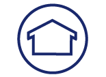 A simple blue house icon representing hope and pathways to housing for individuals experiencing homelessness.